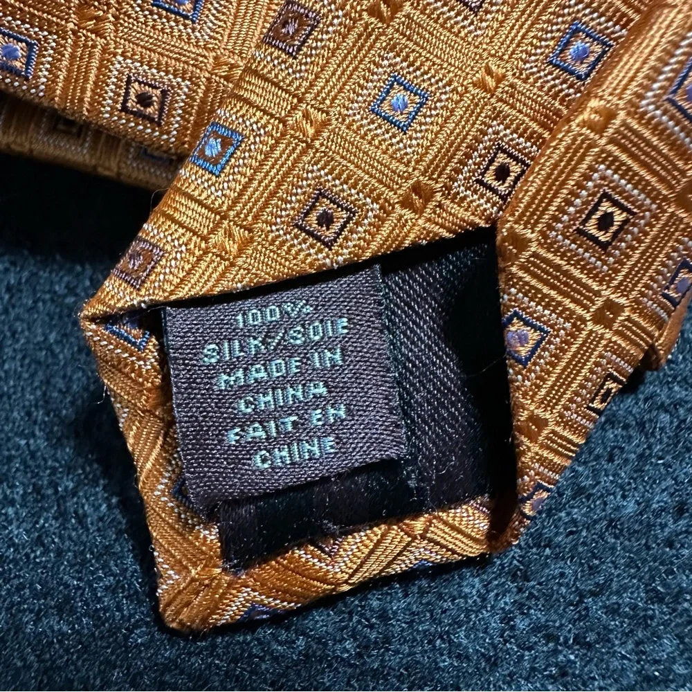 Black Brown 1826 Tie – Rich Pumpkin with Light Blue Squares- 100% Silk
